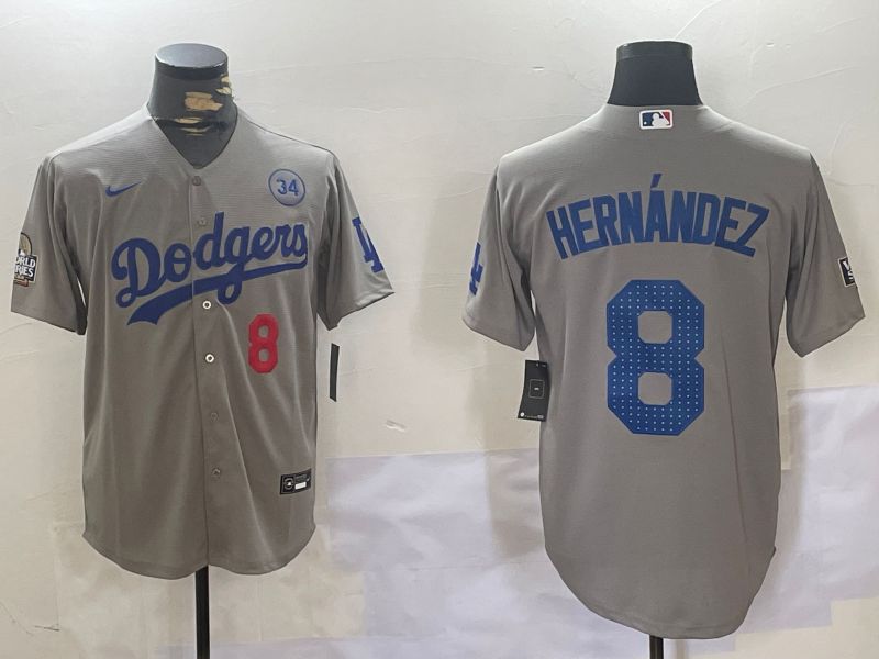 Men Los Angeles Dodgers 8 Hernandez Grey Game 2024 Nike MLB Jersey style 11201
